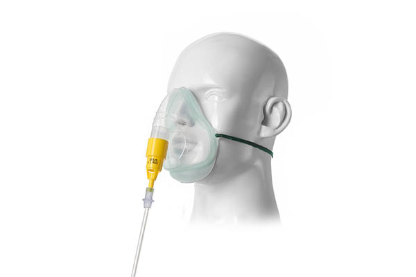 Intersurgical EcoLite™ Sauerstoffmaske, Erwachsene, mit 35% Venturi Ventil, gelb und Schlauch, 1.8m