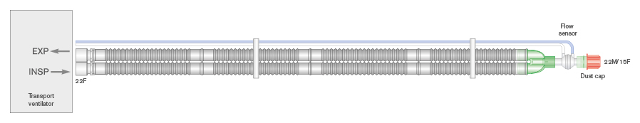 22mm Flextube Beatmungssystem mit Flow-Sensor ≥ 1.6m, kompatibel mit Hamilton T1