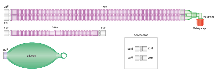 22mm Silver Knight Flextube Beatmungssystem 1.6m mit Beutel 2 Liter und Zusatzschlauch 0.8m