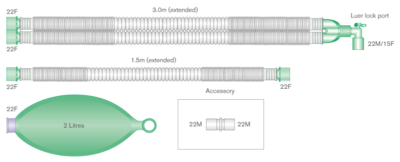 22mm Compact Anästhesie-System 3.0m, komplett mit Beutel 2 Liter und Zusatzschlauch 1.5m