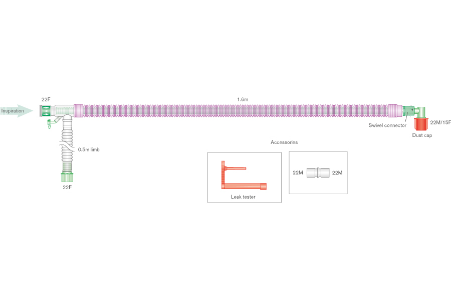 30mm Uniflow Silver Knight Koaxial-Beatmungssystem 1.6m mit integrierter C02-Messleitung und Zusatzschlauch 0.5m