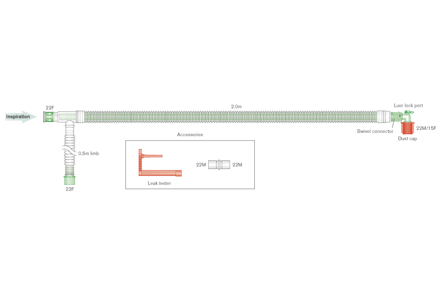 30mm Uniflow Koaxial-Beatmungssystem mit Luer-Winkel und Schlauch ≥ 2m