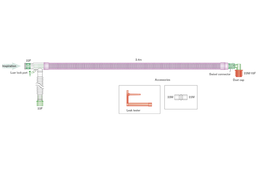 30mm Uniflow Silver Knight Koaxial-Beatmungssystem 2.4m mit integrierter C02-Messleitung und Zusatzschlauch 0.5m