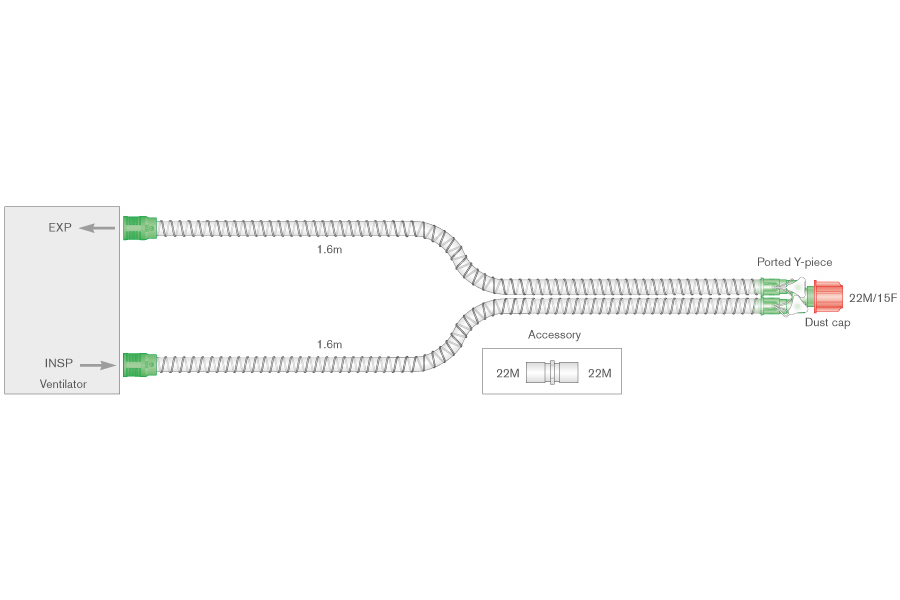 15mm Smoothbore Beatmungssystem 1.6m mit Y-Stück mit Öffnung