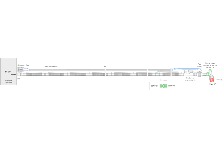 22mm Flextube Transport-Beatmungssystem, 3.0m, kompatibel mit Oxylog® 2000+/3000/3000+