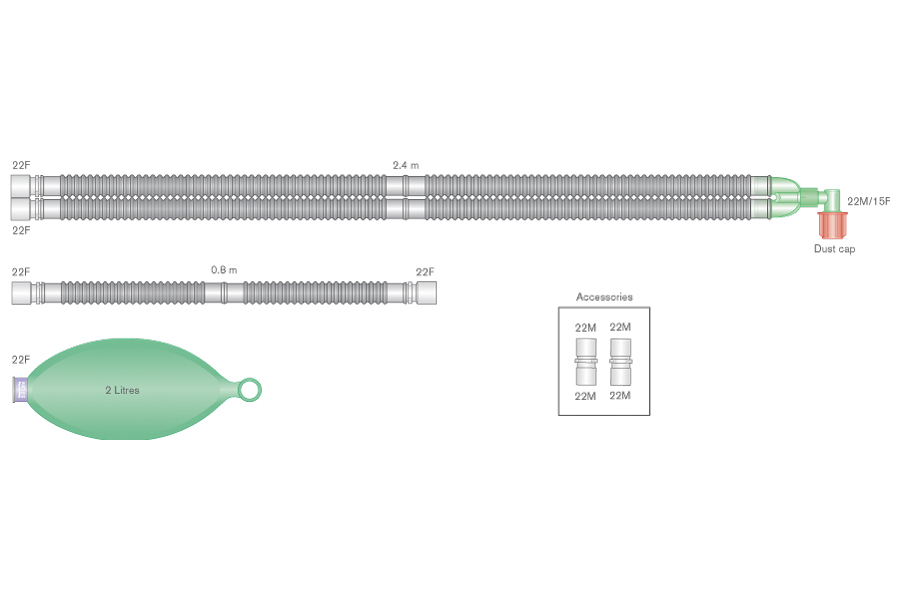22mm Flextube Beatmungssystem 2.4m mit Beutel 2 Liter und Zusatzschlauch 0.8m