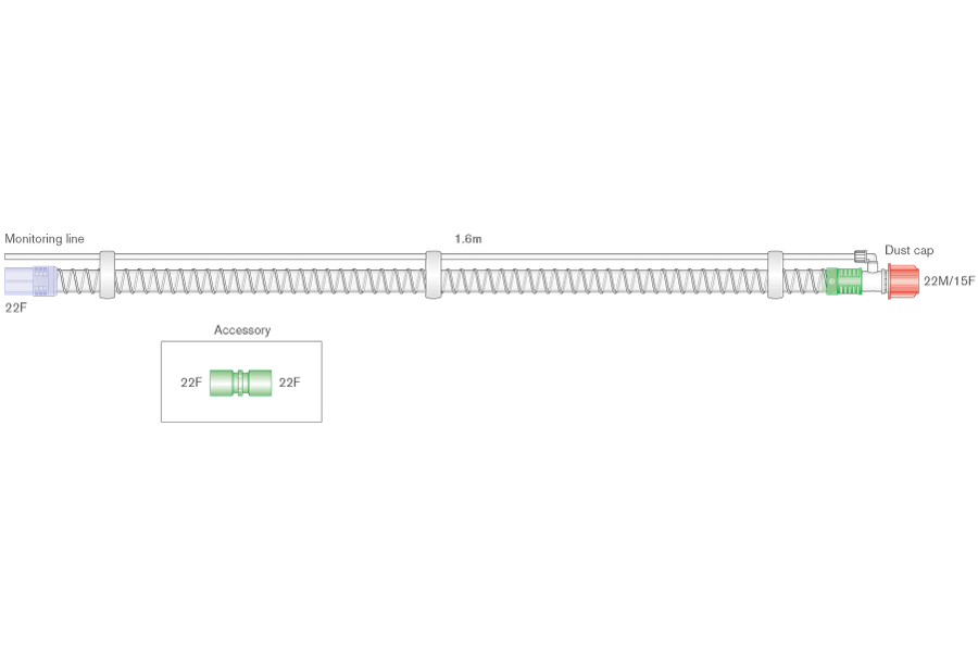 22mm Smoothbore Bilevel-Beatmungssystem 1.6m mit Drehkonnektor und Messleitung
