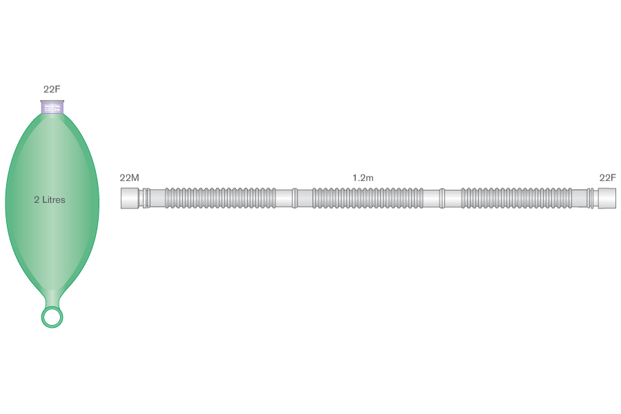 22mm Flextube Handbeatmungsschlauch 1.2m mit Beutel 2 Liter