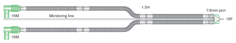 10mm Flextube Transport-Beatmungssystem 1.2m für fabian Ventilatoren, mit drehbarem Y-Stück und Messleitung