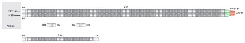 22mm Flextube Beatmungssystem 2.4m mit Zusatzschlauch 0.8m