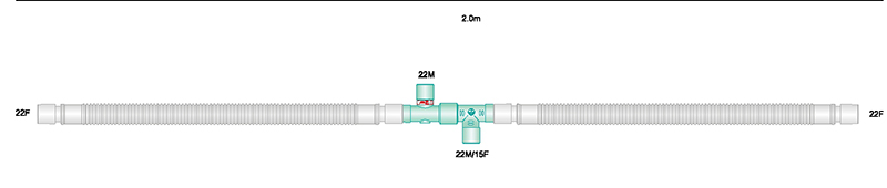 22mm Flextube CPAP-Beatmungssystem 1.6m, mit Notluftventil