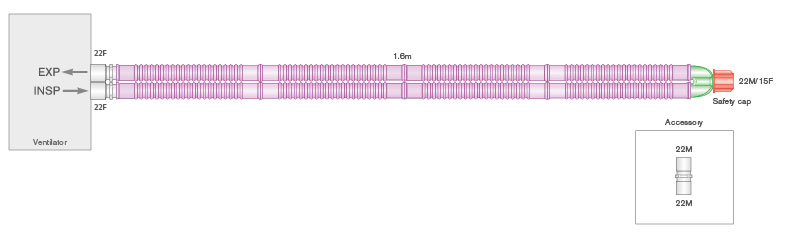 22mm Silver Knight Flextube Beatmungssystem 1.6m 